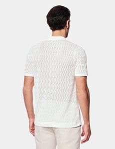 Cream Premium Button Through Zig Zag Stitch Polo Shirt