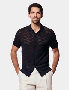 Midnight Navy Premium Button Through Zig Zag Stitch Polo Shirt