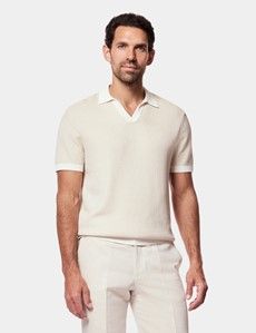 Sand & White Premium Rib Knitted Polo Shirt