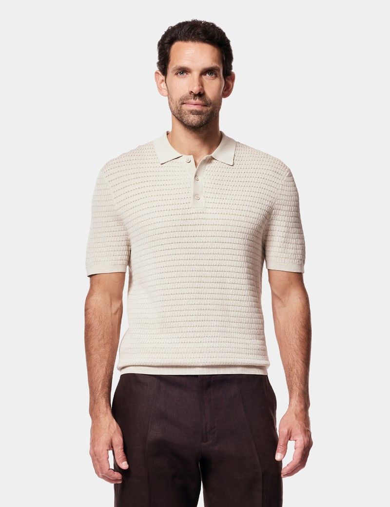 Light Taupe Premium Honeycomb Knit Polo Shirt