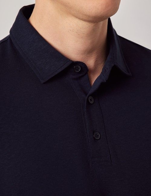 Navy Cotton-Linen Polo Shirt – Short Sleeve-preview
