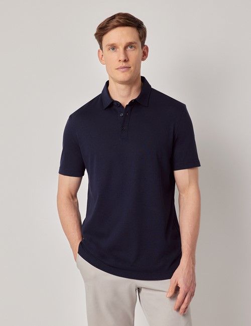 Navy Cotton-Linen Polo Shirt – Short Sleeve