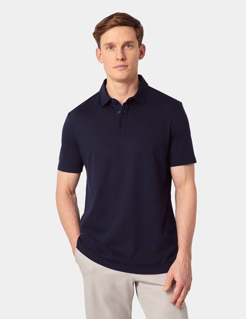 Navy Cotton-Linen Polo Shirt – Short Sleeve