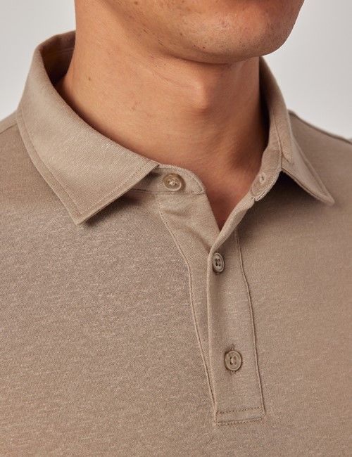 Beige Cotton-Linen Polo Shirt – Short Sleeve-preview