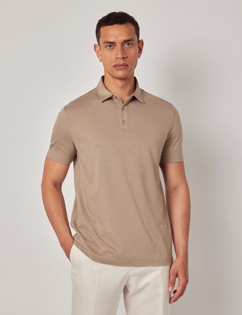 Beige Cotton-Linen Polo Shirt – Short Sleeve