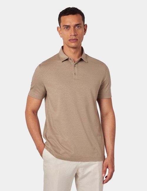 Beige Cotton-Linen Polo Shirt – Short Sleeve