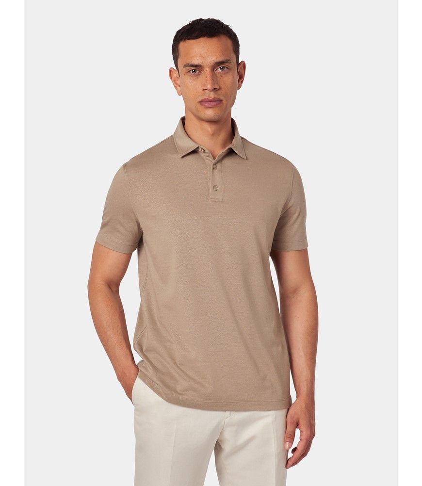 Men's Beige Cotton-Linen Polo Shirt – Short Sleeve | Hawes