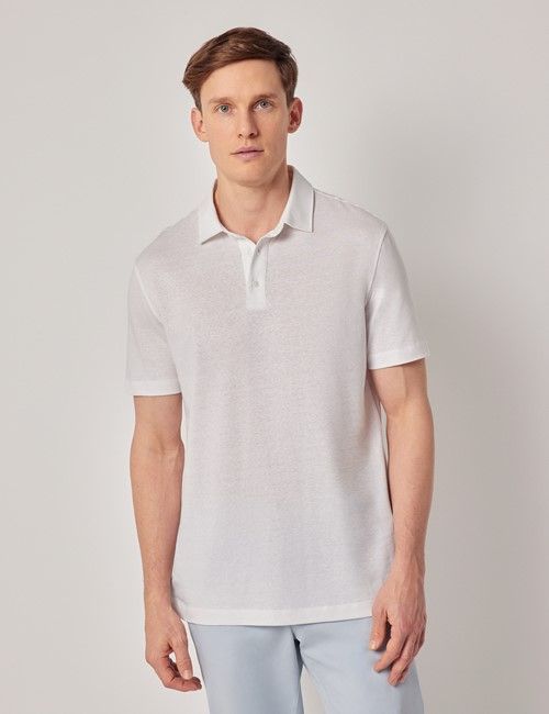White Cotton-Linen Polo Shirt – Short Sleeve