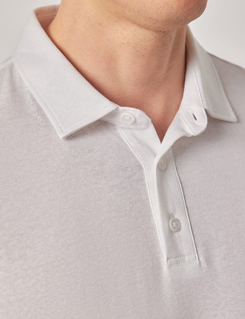 White Cotton-Linen Polo Shirt – Short Sleeve-preview