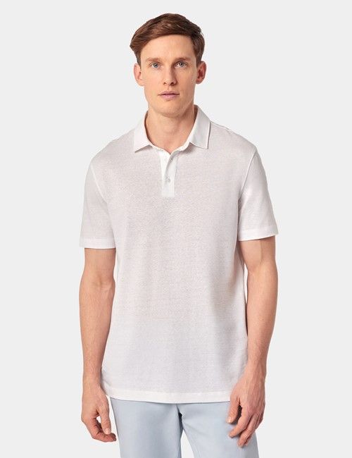 White Cotton-Linen Polo Shirt – Short Sleeve