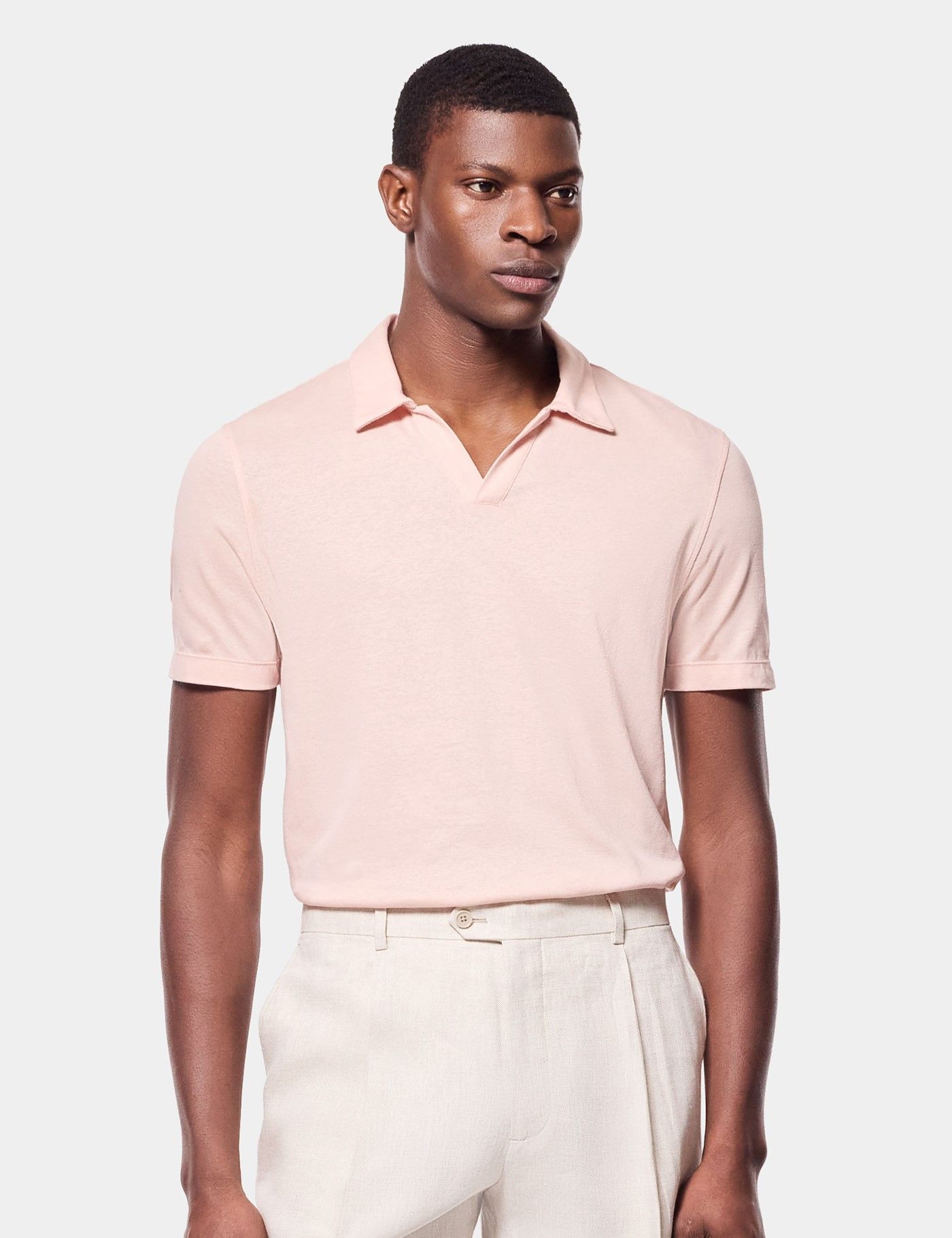 Men's Slim Fit Apricot Open Collar Knitted Polo Shirt | Hawes and