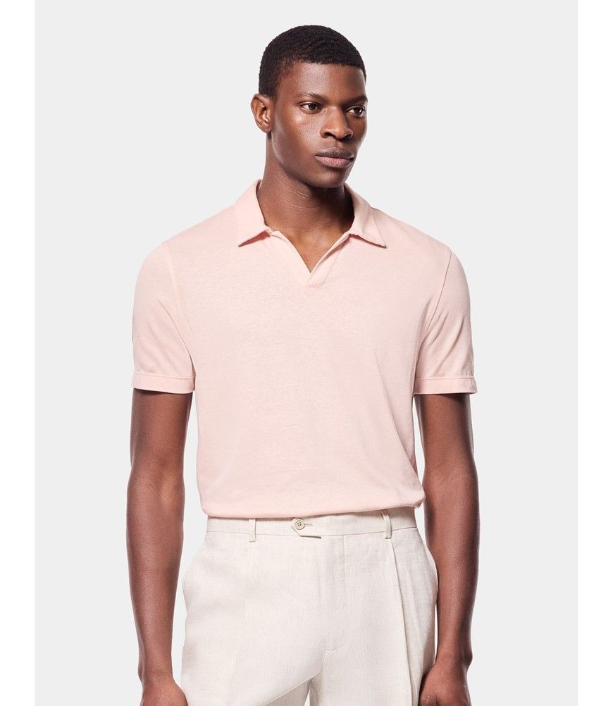 トップス SUMMER KNIT OPEN COLLARSHIRT Men's Slim Fit Apricot Open Collar Knitted Polo Shirt | Hawes and