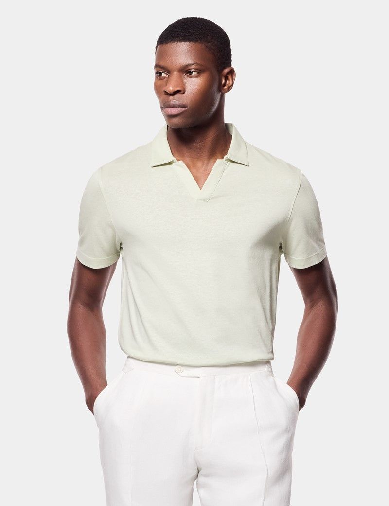 Pale Green Open Collar Polo Shirt