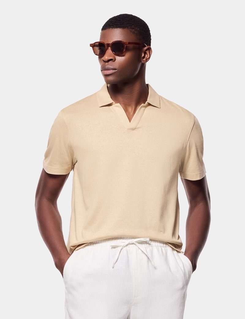 Sand Open Collar Polo Shirt