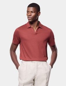 Rust Open Collar Polo Shirt