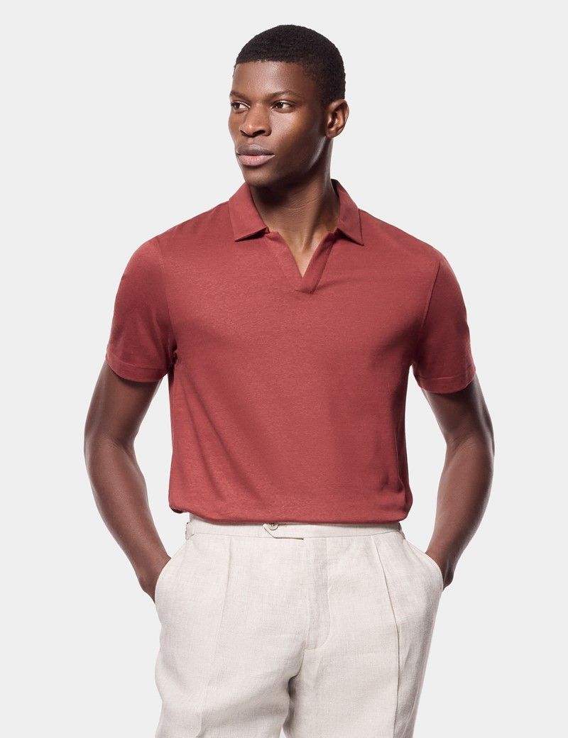 Rust Open Collar Polo Shirt