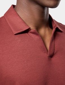 Rust Open Collar Polo Shirt