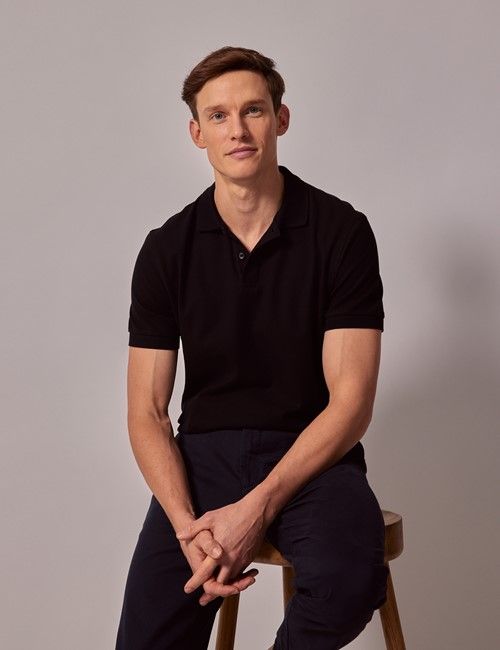 Black Mercerised Cotton Polo Shirt - Short Sleeve