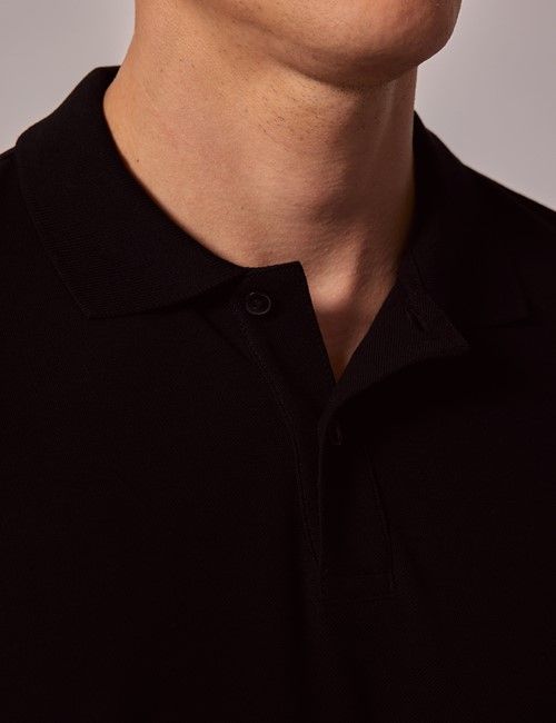 Black Mercerised Cotton Polo Shirt - Short Sleeve-preview