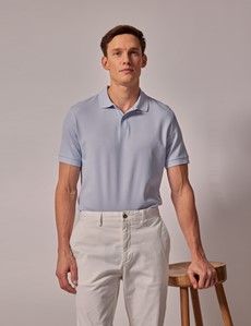 Light Blue Mercerized Cotton Polo Shirt - Short Sleeve
