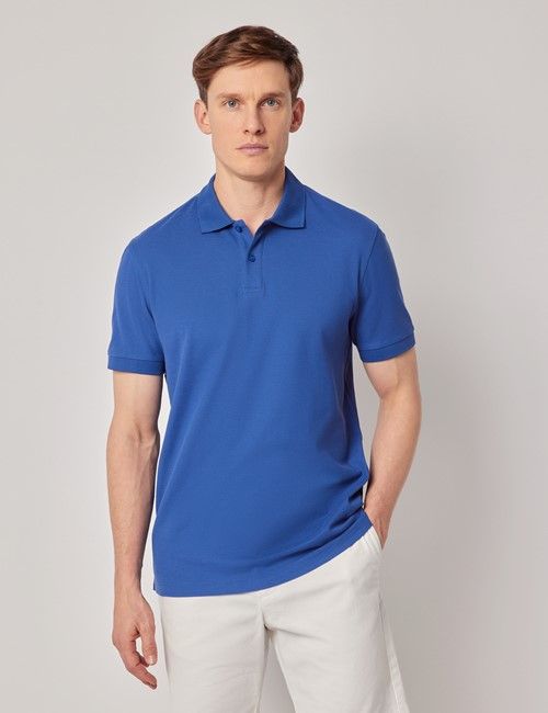 Royal Blue Mercerised Cotton Polo Shirt - Short Sleeve