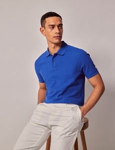 Cobalt Blue Mercerized Cotton Polo Shirt - Short Sleeve