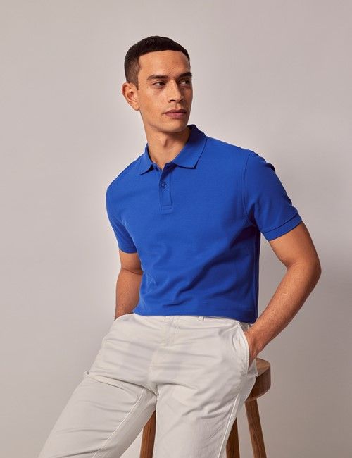 Cobalt Blue Mercerized Cotton Polo Shirt - Short Sleeve