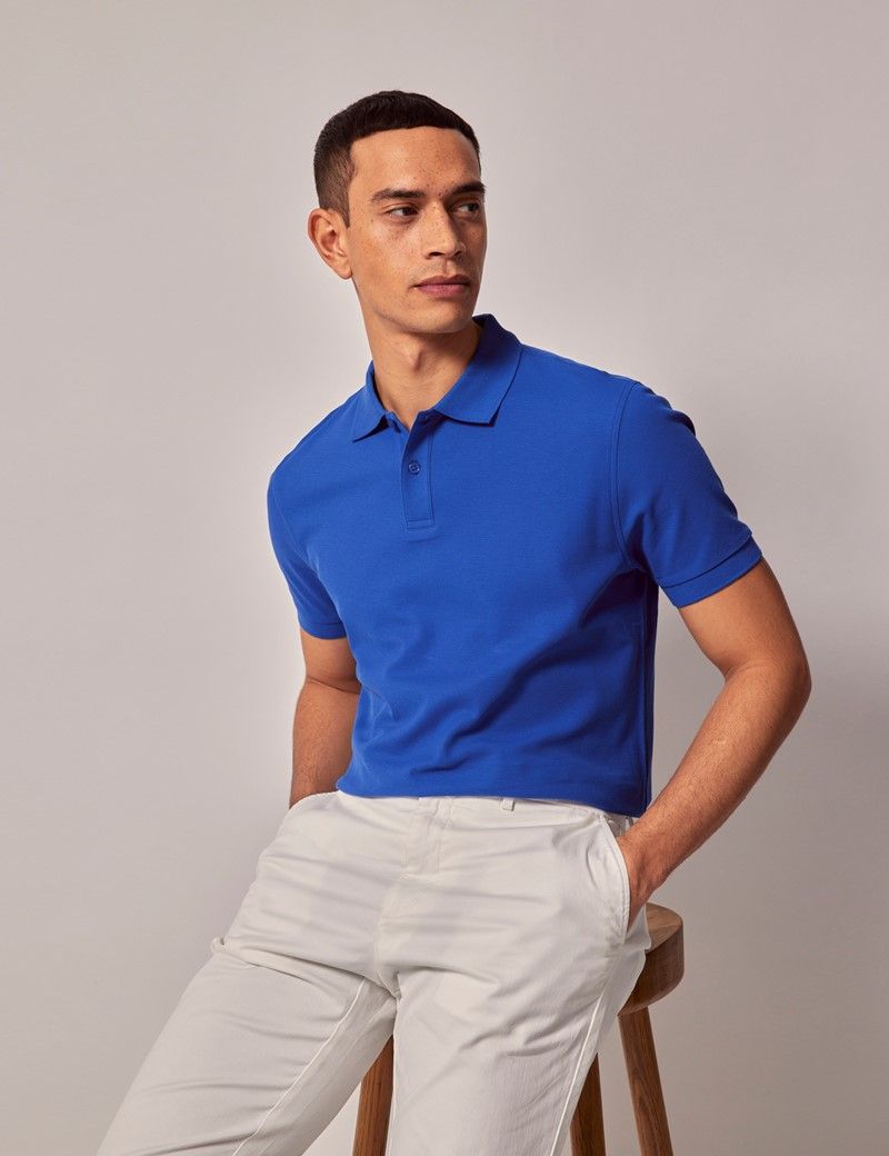 Cobalt Blue Mercerised Cotton Polo Shirt Short Sleeve