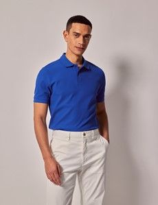 Cobalt Blue Mercerized Cotton Polo Shirt - Short Sleeve-preview4