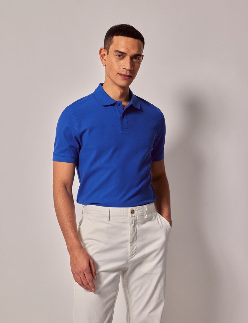 Mens Cobalt Blue Mercerised Cotton Polo Shirt Short Sleeve Hawes