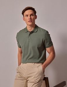 Green Mercerized Cotton Polo Shirt - Short Sleeve