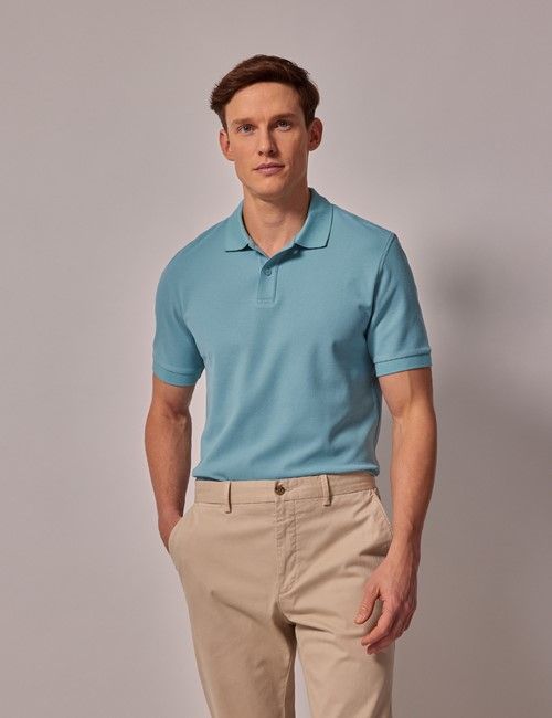 Light Teal Mercerised Cotton Polo Shirt - Short Sleeve
