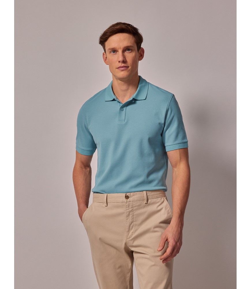 Men's Light Teal Mercerised Cotton Polo Shirt - Short Sleeve