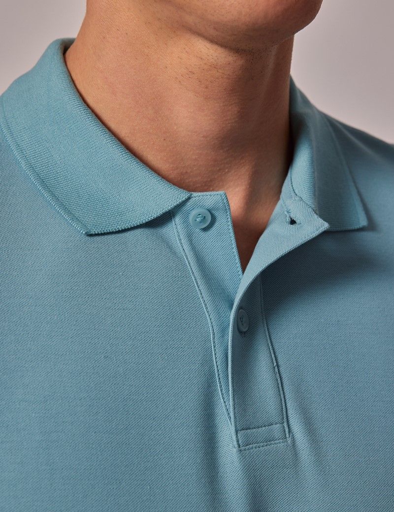 Men's Light Teal Mercerised Cotton Polo Shirt - Short Sleeve | Hawes ...