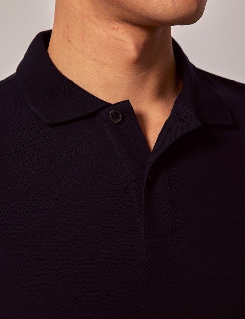 Navy Mercerised Cotton Polo Shirt - Short Sleeve-preview