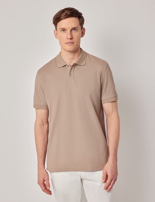 Dark Beige Mercerised Cotton Polo Shirt - Short Sleeve