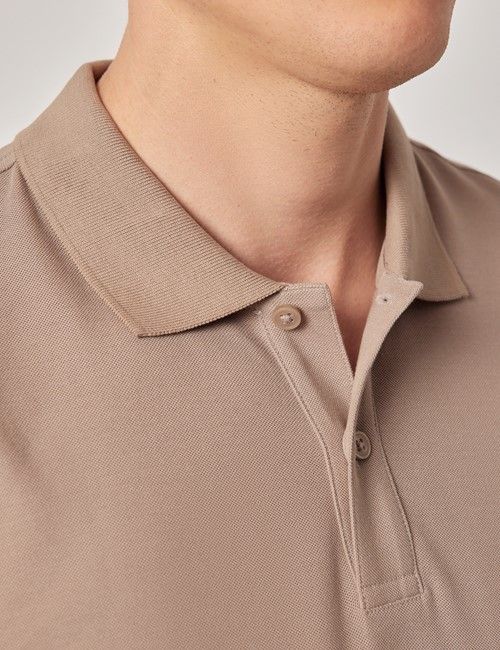 Dark Beige Mercerised Cotton Polo Shirt - Short Sleeve-preview