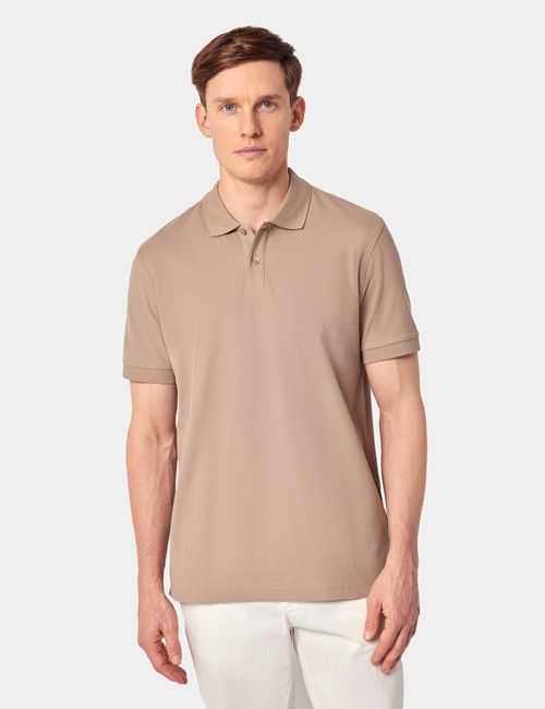 Dark Beige Mercerised Cotton Polo Shirt - Short Sleeve