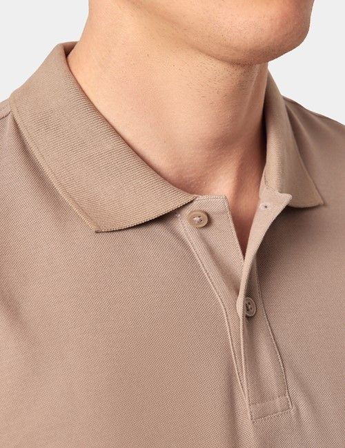 Dark Beige Mercerised Cotton Polo Shirt - Short Sleeve-preview