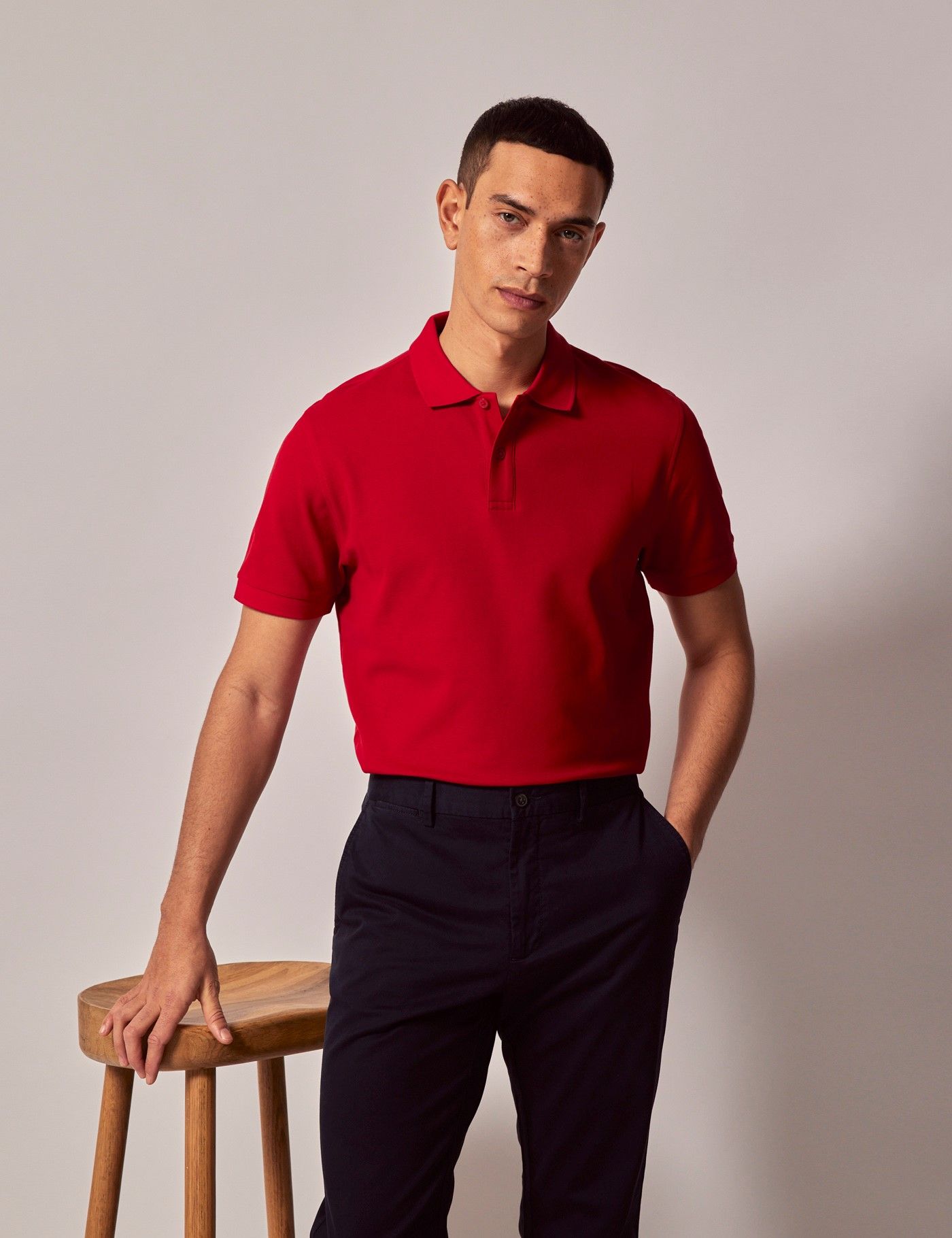 Men's Red Mercerised Cotton Polo Shirt - Short Sleeve | Hawes and Curtis