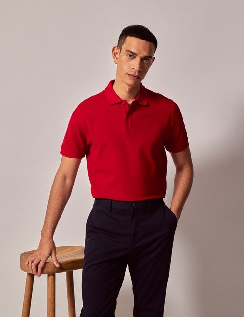 Red Mercerized Cotton Polo Shirt - Short Sleeve