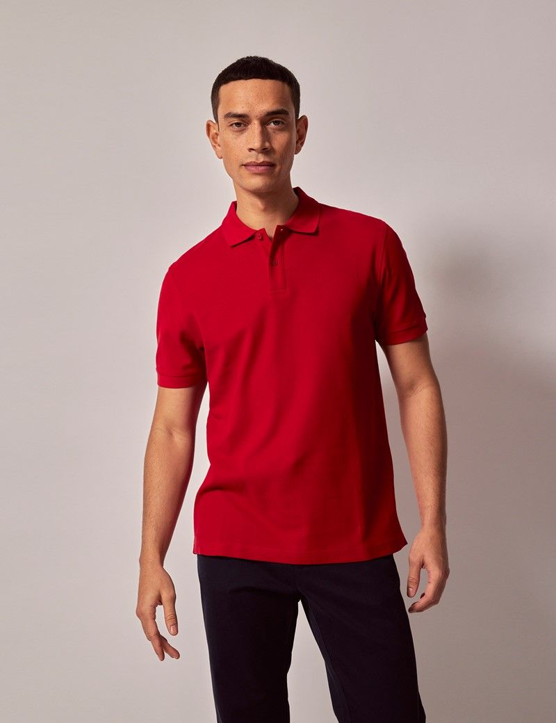 Men's Red Mercerised Cotton Polo Shirt - Short Sleeve | Hawes and Curtis