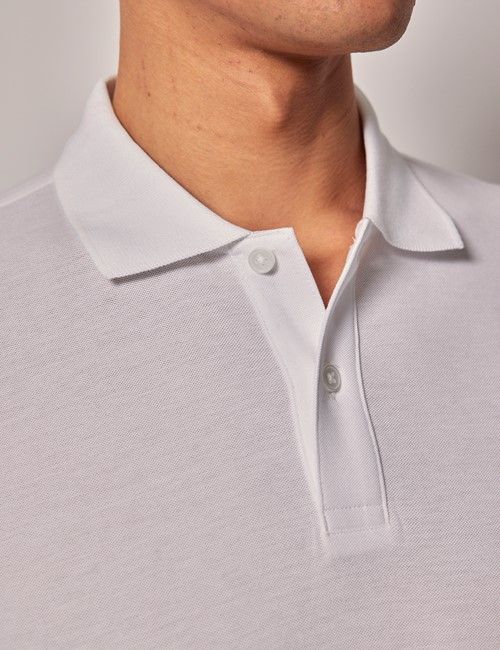 White Mercerised Cotton Polo Shirt - Short Sleeve-preview