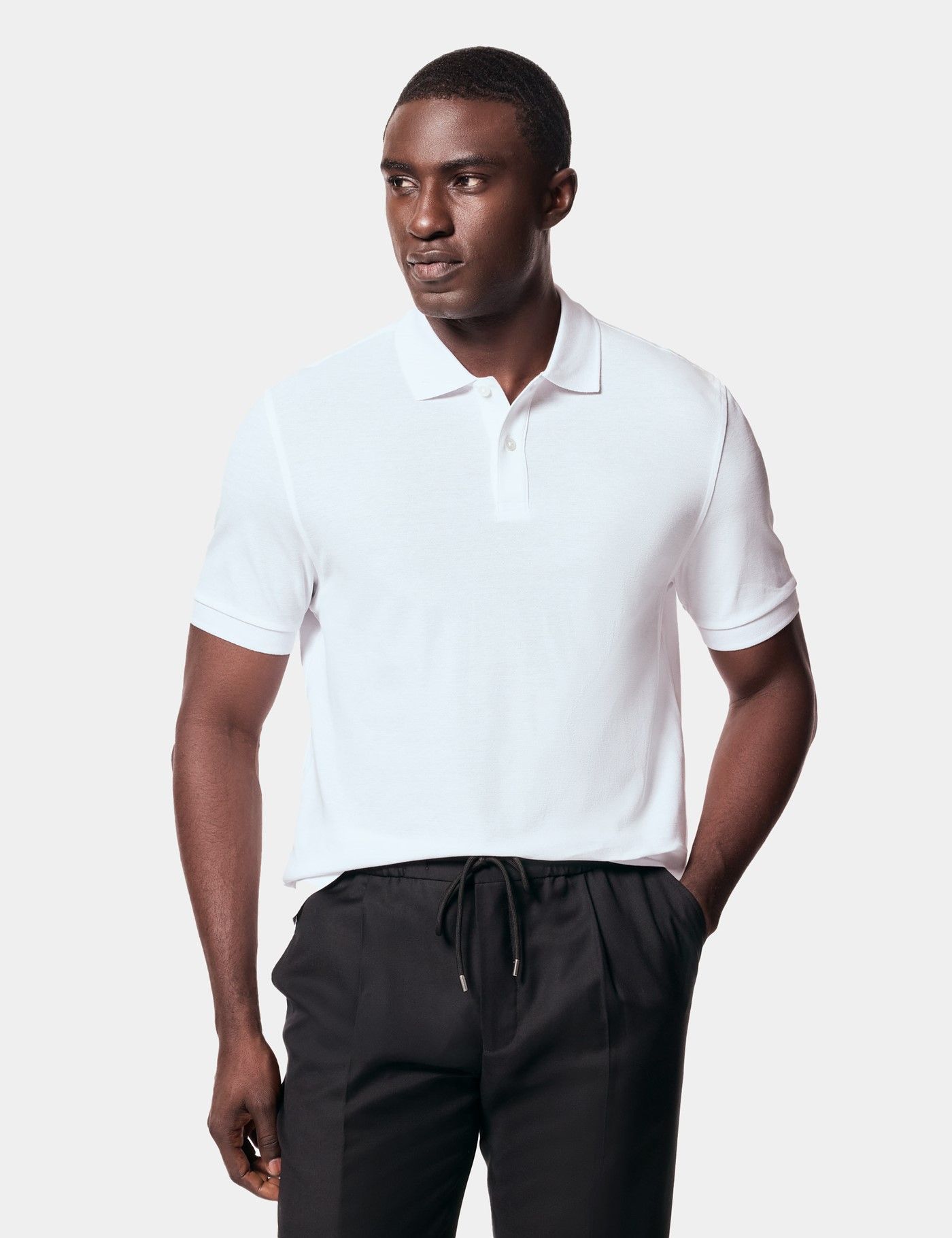 Men's White Mercerised Cotton Piqué Polo Shirt - Short Sleeve