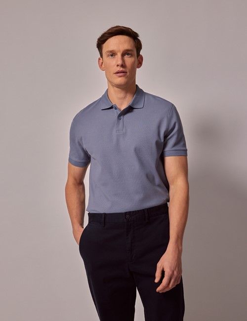 Ocean Blue Mercerised Cotton Polo Shirt - Short Sleeve