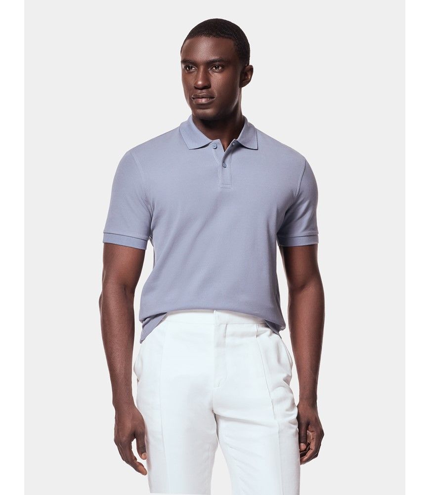 Men's Ocean Blue Mercerised Cotton Piqué Polo Shirt - Short Sleeve