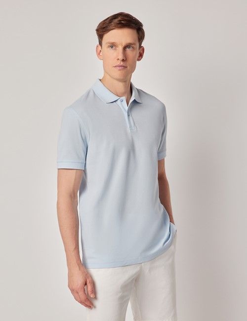 Pale Blue Mercerised Cotton Polo Shirt - Short Sleeve