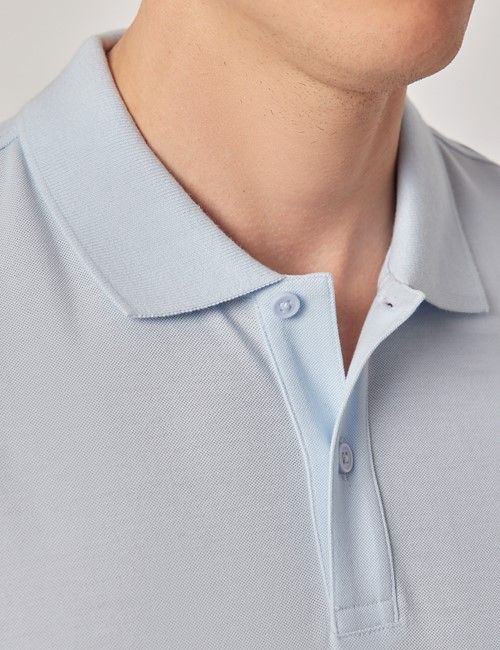 Pale Blue Mercerised Cotton Polo Shirt - Short Sleeve-preview