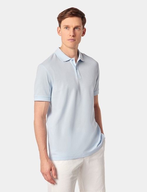 Pale Blue Mercerised Cotton Polo Shirt - Short Sleeve