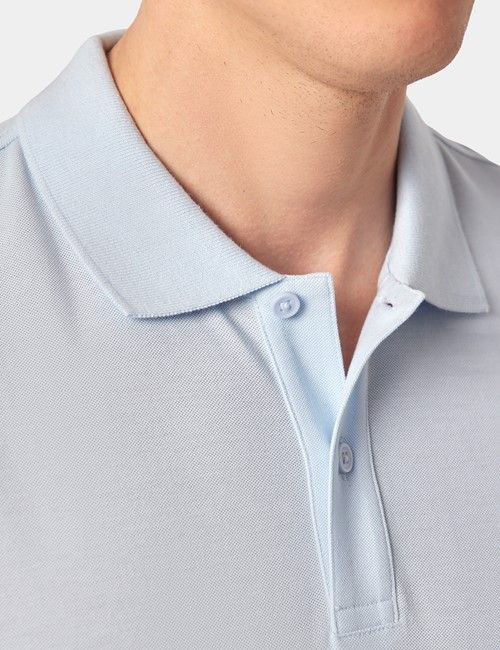 Pale Blue Mercerised Cotton Polo Shirt - Short Sleeve-preview